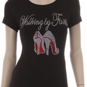 WALKING BY FAITH RHINESTONE TEE